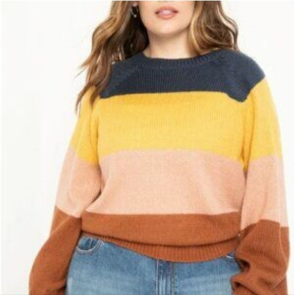 Eloquii colorblock stripe crewneck sweater sz 26/28 W plus - Picture 1 of 8